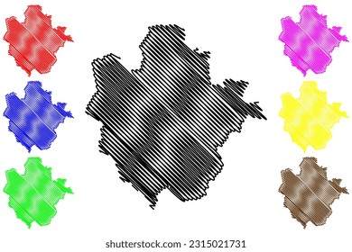 Borough and unitary authority of Bedford (United Kingdom of Great Britain and Northern Ireland, ceremonial county Bedfordshire, Beds, England) map vector illustration, scribble sketch map