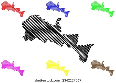 Borough and unitary authority of Slough (United Kingdom of Great Britain and Northern Ireland, ceremonial county Berkshire, Berks, England) map vector illustration, scribble sketch map