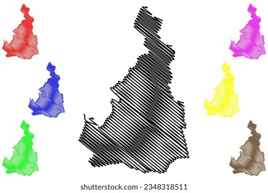 Borough and unitary authority of Wokingham (United Kingdom of Great Britain and Northern Ireland, ceremonial county Berkshire, Berks, England) map vector illustration, scribble sketch map