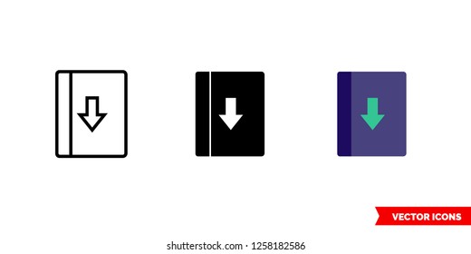 Borrow book icon of 3 types: color, black and white, outline. Isolated vector sign symbol.