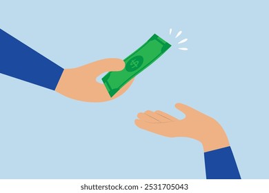 Borrow money from friend, A businessman is handing a banknote to his friend.