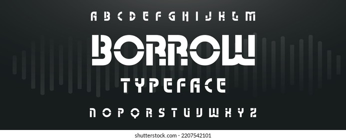 BORROW Sports minimal tech font letter set. Luxury vector typeface for company. Modern gaming fonts logo design.