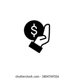 Borrowing Icon in black flat glyph, filled style isolated on white background