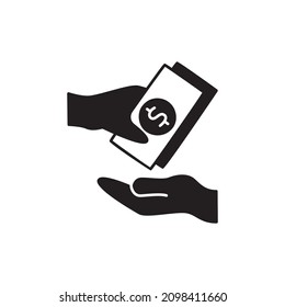 Borrowing Icon in black flat glyph, filled style isolated on white background