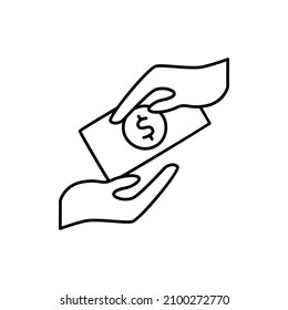 Borrowing Icon  in black line style icon, style isolated on white background