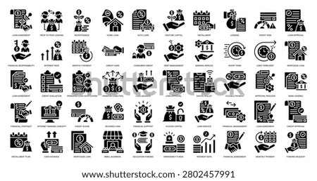 Borrowing icon collection set. Loan Agreement,Peer to Peer Lending,Microfinance ,Home Loan icon. Simple glyph vector.