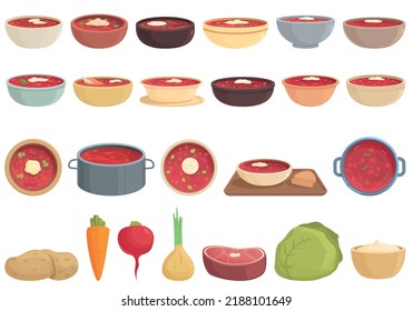 Borsch icons set cartoon vector. Beet food. Cook carrot