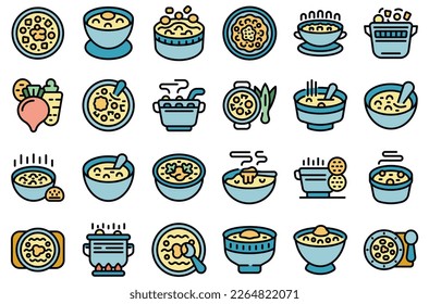 Borsch icons set outline vector. Beet food. Cook color flat on white