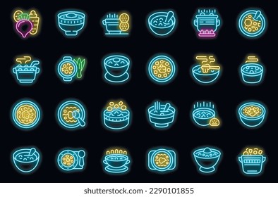 Borsch icons set outline vector. Beet food. Cook neon color on black