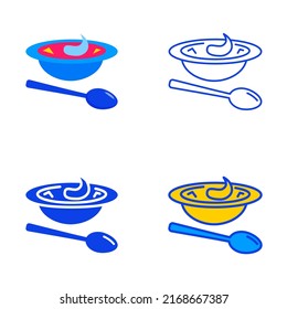 Borscht icon set in flat and line style. Beetroot traditional soup symbol. Vector illustration.