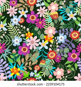 Patrón bortánico sin costuras con hojas abstractas. Impresión floral impecable con motivos de estilo. Colección textil vintage