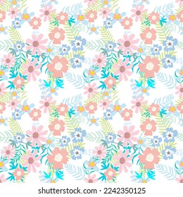 Bortanical seamless pattern with abstract leaves on white background. Seamless floral print with motifs style. Vintage textile collection