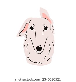 Borzoi, süßer Hundeavatar. Russischer Jagdsighthound, Hundekopf-Portrait. Hübsches, reinrassiges Puppenmaultier. Doggy, Jungtier mit langer Schnauze. Flache Vektorgrafik einzeln auf weißem Hintergrund