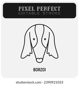 Borzoi head thin line icon. Dog breed. Editable stroke. Vector illustration.