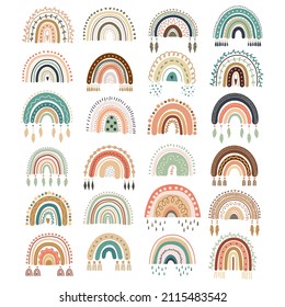 The Bosho rainbow set of pastel colors is highlighted on a white background. Scribble style vector illustrations. The current image. Decorate children s rooms, clothes, wallpaper and posters.