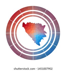 Bosnia badge. Bright gradient logo of country in low poly style. Multicolored Bosnia rounded sign with map in geometric style for your infographics.