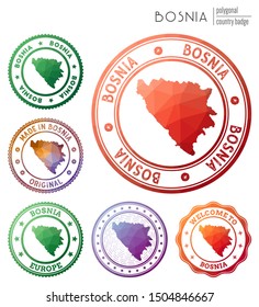 Bosnia badge. Colorful polygonal country symbol. Multicolored geometric Bosnia logos set. Vector illustration.