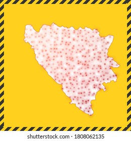 Bosnia closed - virus danger sign. Lock down country icon. Black striped border around map with virus spread concept. Vector illustration.