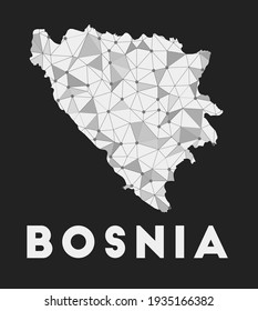 Bosnia - communication network map of country. Bosnia trendy geometric design on dark background. Technology, internet, network, telecommunication concept. Vector illustration.