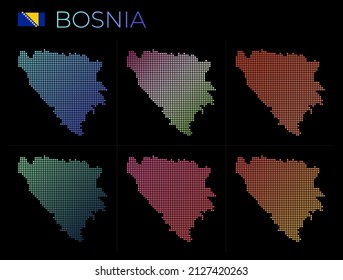 Bosnia dotted map set. Map of Bosnia in dotted style. Borders of the country filled with beautiful smooth gradient circles. Neat vector illustration.