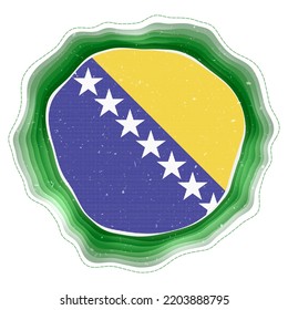 Bosnia flag in frame. Badge of the country. Layered circular sign around Bosnia flag. Stylish vector illustration.