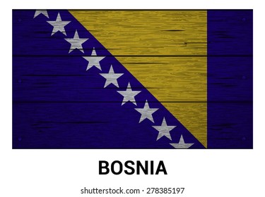 Bosnia flag on wood texture background - vector illustration