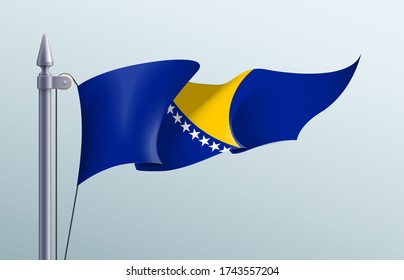 Bosnia flag state symbol isolated on background national banner. Greeting card National Independence Day of the Bosnia and Herzegovina. Illustration banner with realistic state flag of B&H.
