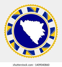 Bosnia flat stamp. Round logo with map and flag of Bosnia. Vector illustration.