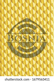 Bosnia gold emblem or badge. Scales pattern. Vector Illustration. Detailed.