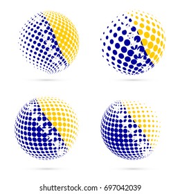 Bosnia halftone flag set patriotic vector design. 3D halftone sphere in national flag colors isolated on white background.