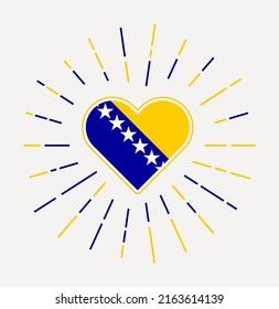 Bosnia heart with flag of the country. Sunburst around Bosnia heart sign. Vector illustration.