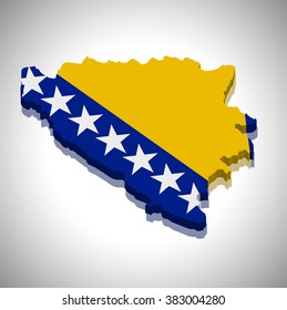 Bosnia and Herzegovina - 3D map and flag