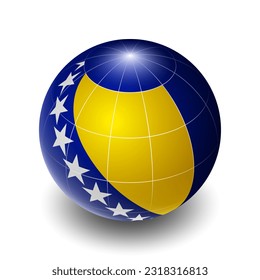 Bosnia and Herzegovina (BA) (Bosnian, Herzegovinian) National Flag 2.5D Isometric View, Metallic Sphere Ball Globe Design, Flag Symbol Isolated on White Background