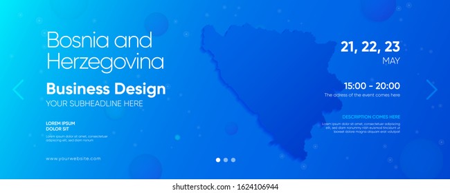 Bosnia and Herzegovina business design template with its own map and various design elements on the blue gradient background for web.