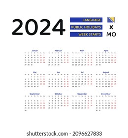 Bosnia and Herzegovina Calendar 2024. Week starts from Monday. Vector graphic design. Serbian language.