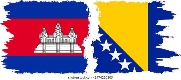 Bosnia y Herzegovina y Camboya grunge banderas conexión, Vector