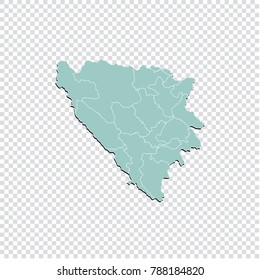 Bosnia Herzegovina Cantons map - High detailed pastel color map of Bosnia Herzegovina Cantons. Bosnia Herzegovina Cantons map isolated on transparent background. Vector illustration eps 10.