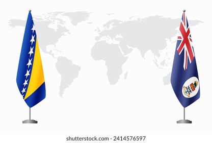 Banderas de Bosnia y Herzegovina y de las Islas Caimán para una reunión oficial en el contexto del mapa mundial.