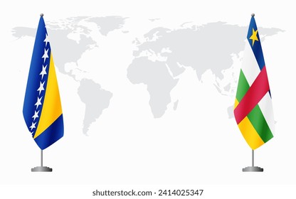 Bosnia and Herzegovina and Central African Republic flags for official meeting against background of world map.