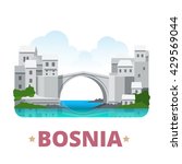 Bosnia and Herzegovina country design template. Flat cartoon style web site vector illustration. World vacation travel sightseeing Europe European collection. Stari Most aka Old Bridge in Mostar.