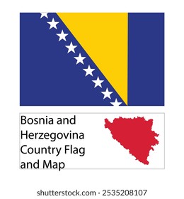 Bosnia and Herzegovina Country Flag and Map hand draw illustration on white background