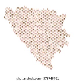 Bosnia and Herzegovina country map made up of people icons. Population concept