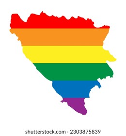 Bosnia and Herzegovina country silhouette. Country map silhouette in rainbow colors of LGBT flag.