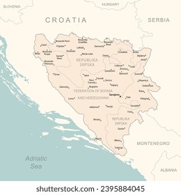 Bosnien und Herzegowina - detaillierte Karte mit Verwaltungseinheiten Land. Vektorgrafik