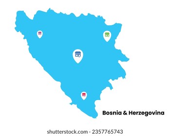 Bosnia and Herzegovina, E-commerce map, shopping icon