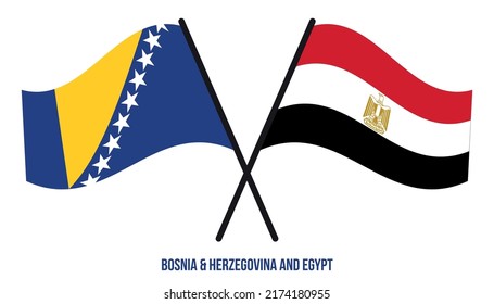 Bosnia  Herzegovina and Egypt Flags Crossed And Waving Flat Style. Official Proportion Colors.