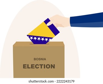 Bosnia and Herzegovina election and vote concept, political selection, man hand and ballot box, democracy and human rights idea, election day, vector asset with Bosnia and Herzegovina flag