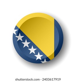 Bosnia and Herzegovina flag - 3D circle button with dropped shadow. Vector icon.