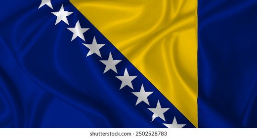 Bosnia and Herzegovina flag blowing in the wind on silk texture