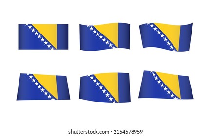 Bosnia and Herzegovina Flag Bosnian Waving Flags Vector Icons Set Wave Wavy Wind Europe European Republic Nation National State Symbol Banner Buttons All Every Country World Design Graphic Emblem